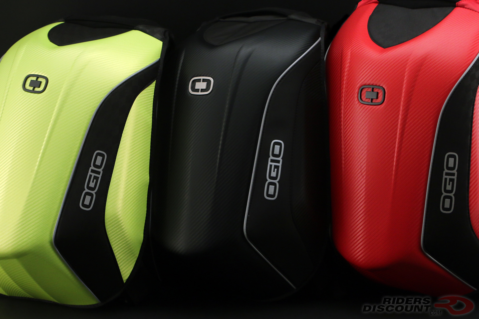OGIO No Drag Mach 5 Backpack Colors Left to Right - Hi-Vis, Stealth, Red